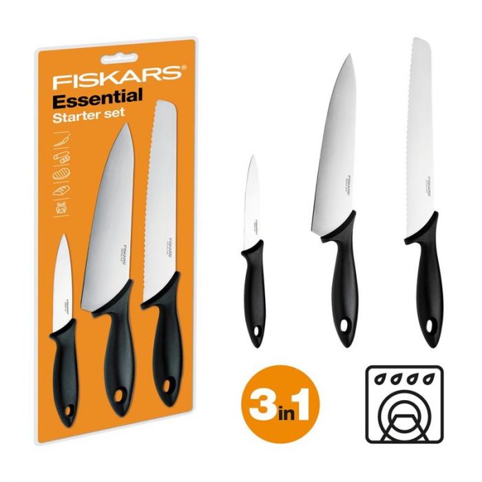 Набір ножів Fiskars Essential Starter, 3шт, блістер