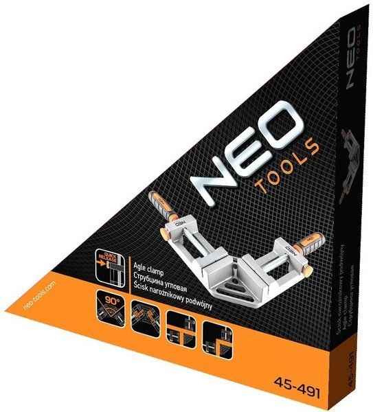 Струбцина Neo Tools, кутова, алюмінієва, дві напрямні 75 мм, 70х70мм