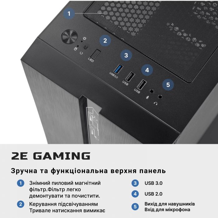 Комп’ютер персональний 2E Complex Gaming Intel i5-12400F/H610/16/256F+1000/RX560-4/FreeDos/2E-G2107-500/500W