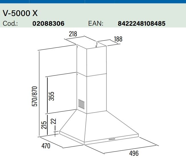 Витяжка Cata купольна, 50см, 720м3год, V-5000 X, нерж