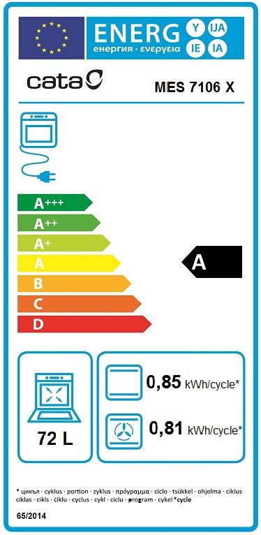 Духова шафа Cata електрична, 72л, A, конвекція, MES 7106 X, нерж