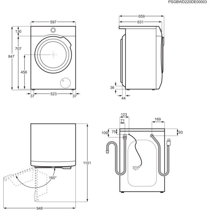 Пральна машина Electrolux фронтальна, 10кг, 1600, A+++, 63см, дисплей, пара, інвертор, universaldose, білий