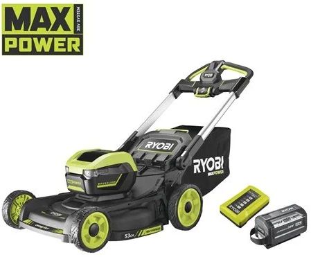 Газонокосарка акумуляторна Ryobi RY36LMXSP53A-160 самохідна, Max Power 36В, 1х6.0Аг, 53см, 30кг, 20-100мм, 3в1, LED-фари, до 3200м2