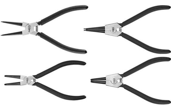 Щипці для стопорних кілець Neo Tools, набір 4 шт., CrV, 2х170мм та 2х180мм