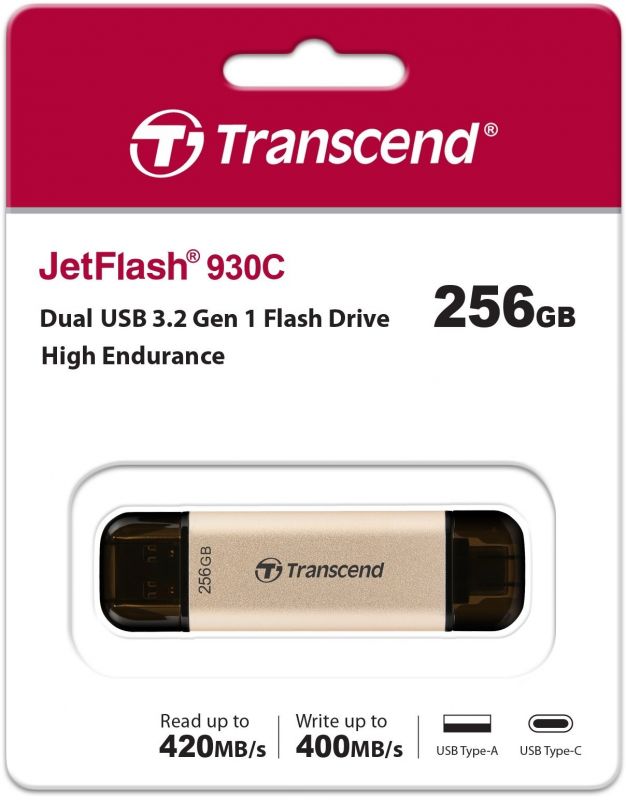 Накопичувач Transcend 256GB USB 3.2+Type-C JetFlash 930 Black R420/W400MB/s