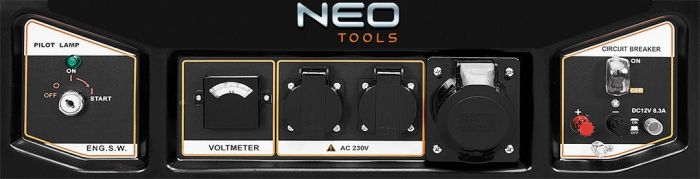 Генератор бензиновий Neo Tools 04-731, 6.0/6.5кВт, 1х12В та 2х230В (16А) та 1x230В(32А), бак 25л, 313г/кВтГ, 85 кг