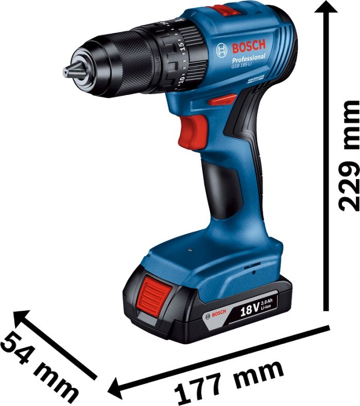 Шуруповерт-дриль Bosch GSB 185-LI, 2х2.0 Ah, ЗУ GAL 18V-20, кейс