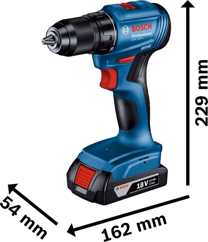 Шуруповерт-дриль Bosch GSR 185-LI, 2х2.0 Ah, ЗУ GAL 18V-20, кейс