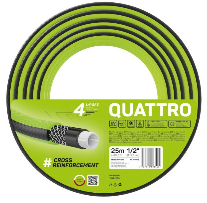 Шланг садовий Cellfast QUATTRO 1/2”, 25м, 4-х шаровий, до 20 Бар, -10…+50°C