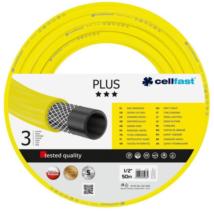 Шланг садовий Cellfast PLUS 1/2', 50м, 3-х шаровий, до 25 Бар, -20…+60°C