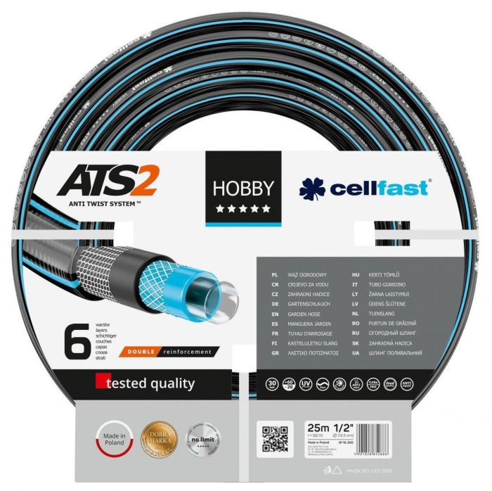 Шланг садовий Cellfast HOBBY ATS 1/2", 25м, 6 шарів, до 30 Бар, -20…+60°C