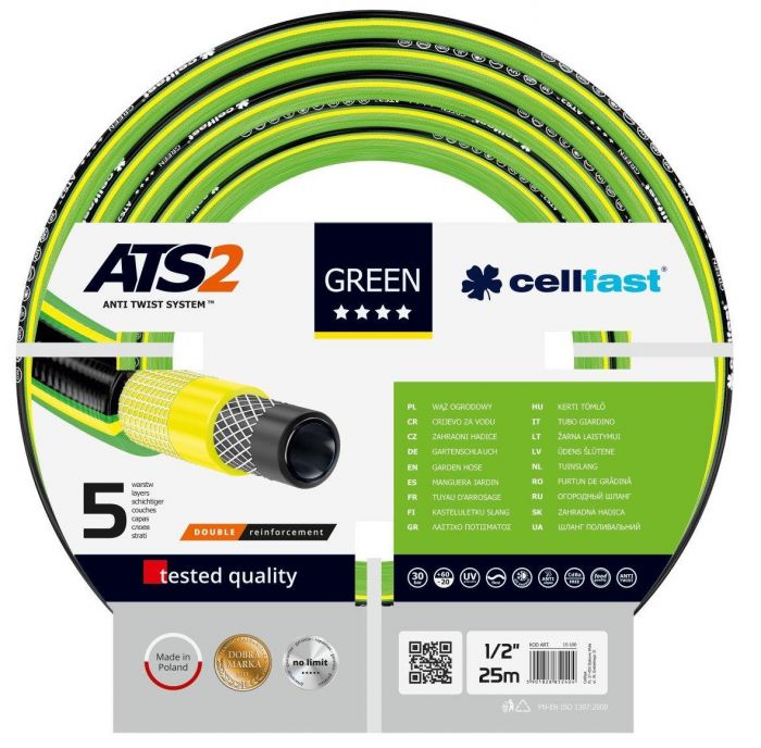 Шланг садовий Cellfast GREEN ATS 1/2", 25м, 5 шарів, до 30 Бар, -20…+60°C