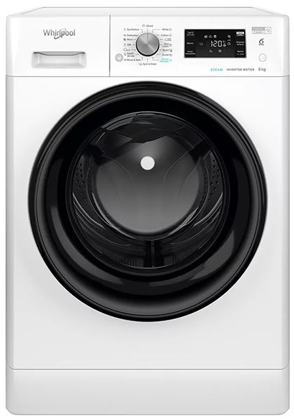 Пральна машина Whirlpool фронтальна, 9кг, 1400, A+++, 60см, дисплей, пара, інвертор, люк чорний, білий