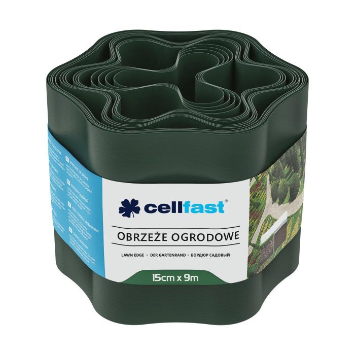 Стрічка газонна Cellfast, бордюрна, хвиляста, 15см x 9м, темно-зелена