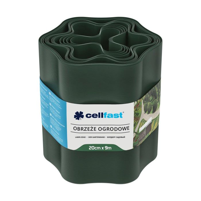 Стрічка газонна Cellfast, бордюрна, хвиляста, 20см x 9м, темно-зелена