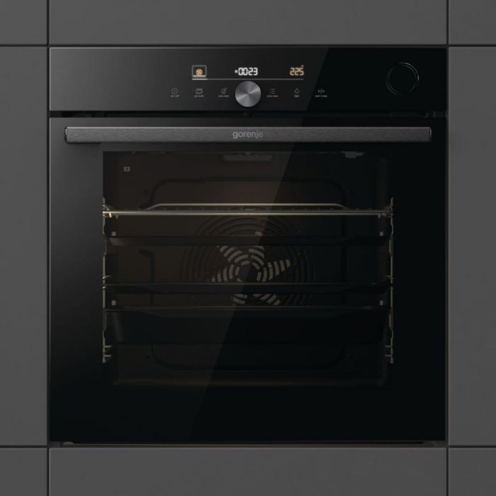 Духова шафа Gorenje BPSA6747DGWI електрична, 77л, A+, пара, дисплей, готування на різних рівнях, піроліз, чорний