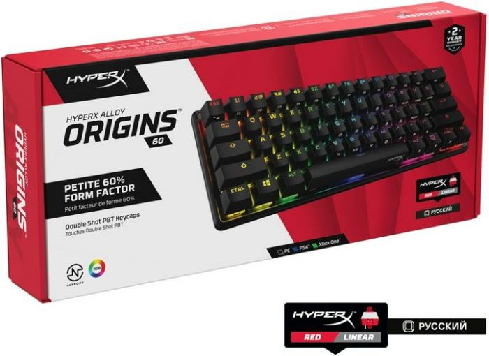 Клавіатура HyperX Alloy Origin 60 Red USB RGB ENG/RU Black