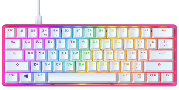 Клавіатура механічна HyperX Alloy Origins 60 61key, Red, USB-A, EN/RU, RGB, рожевий
