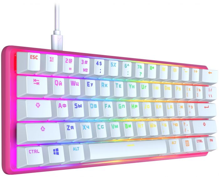 Клавіатура механічна HyperX Alloy Origins 60 61key, Red, USB-A, EN/RU, RGB, рожевий