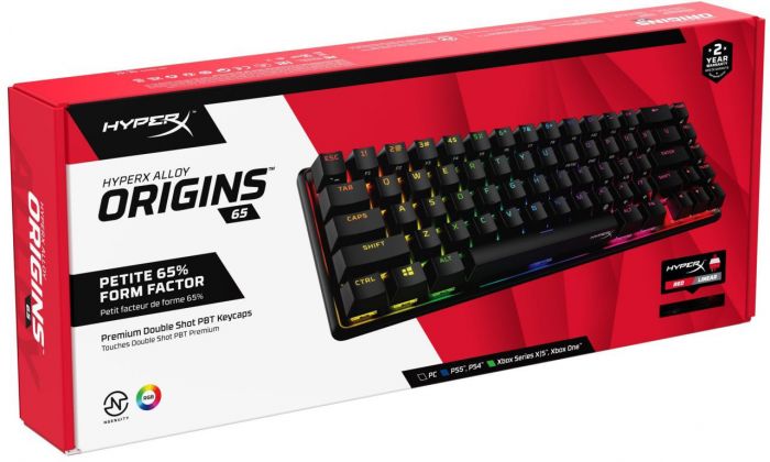 Клавіатура HyperX Alloy Origins 65 Red USB RGB ENG/RU, Black