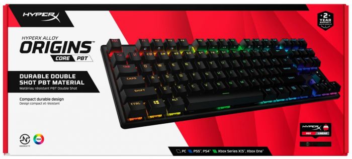 Клавіатура механічна HyperX Alloy Origins Core PBT 87key, Red, USB-A, EN/UK, RGB, чорний