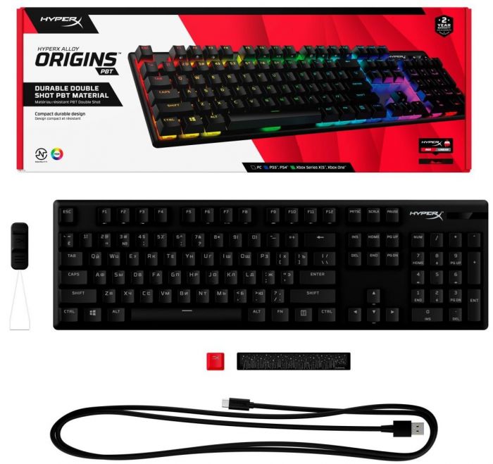 Клавіатура HyperX Alloy Origins Red USB RGB PBT ENG/RU, Black