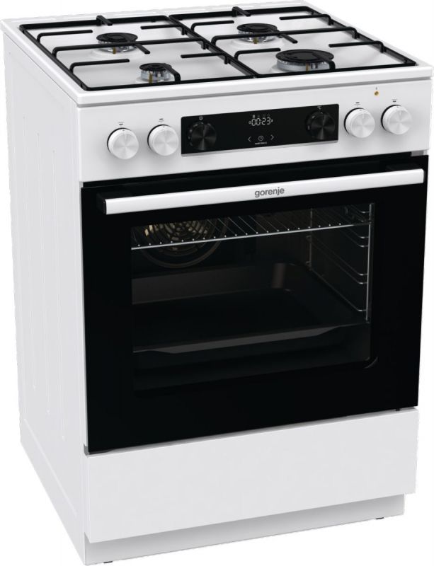 Плита Gorenje GKS6C70WJ комбінована, 71л, 60x60см, дисплей, емальовані реш, програматор IconLed, білий