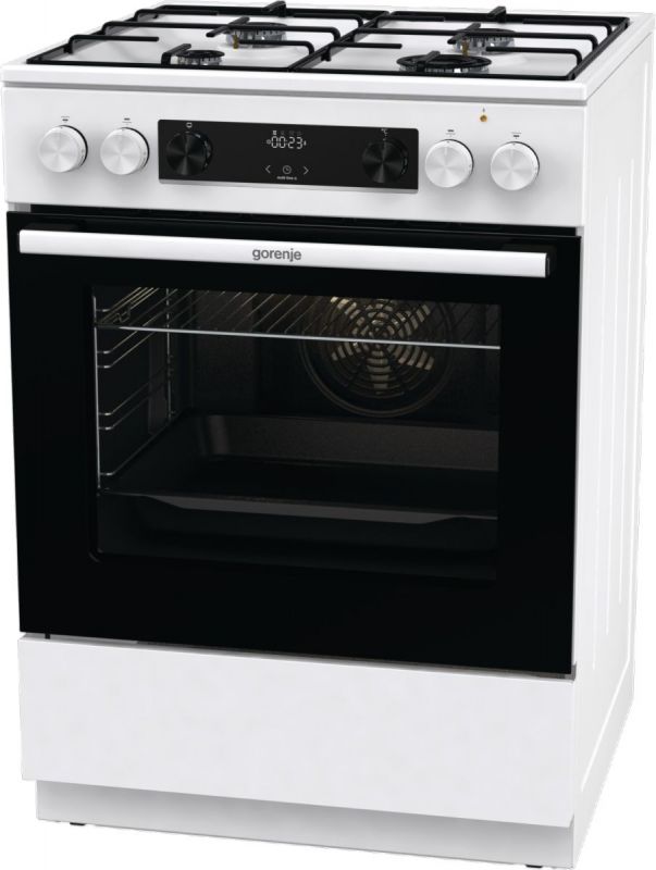 Плита Gorenje GKS6C70WJ комбінована, 71л, 60x60см, дисплей, емальовані реш, програматор IconLed, білий