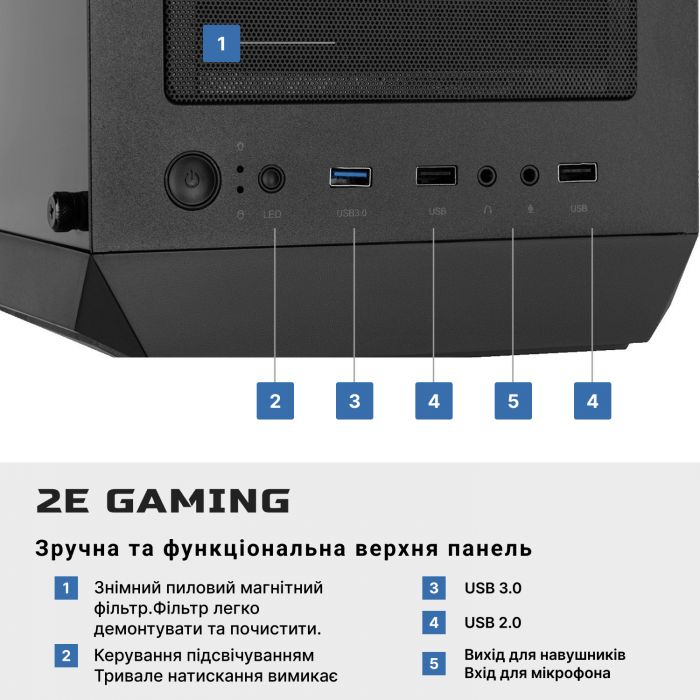 Комп’ютер персональний 2E Complex Gaming Intel i5-12400F/H610/16/256F+1000/NVD1660S-6/FreeDos/2E-G338/600W