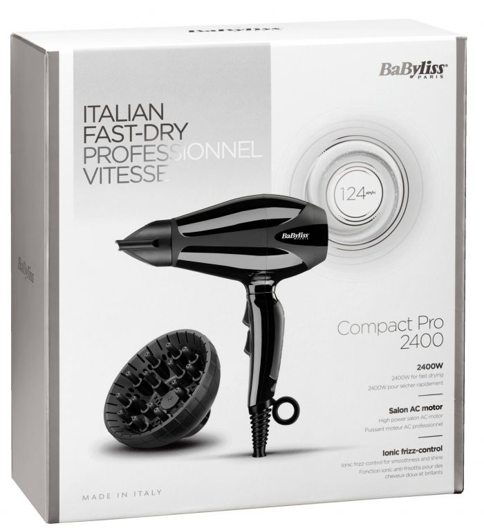 Фен Babyliss, 6715DE, 2400 Вт, 2 концентратори, дифузор, чорний