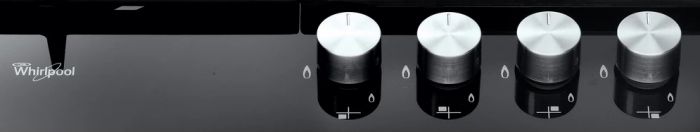 Варильна поверхня Whirlpool газова на склі, 60см, чавун, конфорка з подвійним рядом полум'я, чорний