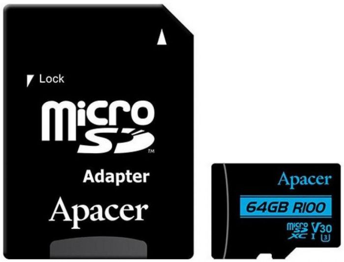 Карта пам'яті Apacer microSD  64GB C10 UHS-I U3 R100/W80MB/s + SD