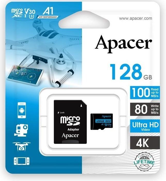 Карта пам'яті Apacer microSD 128GB C10 UHS-I R100MB/s + SD