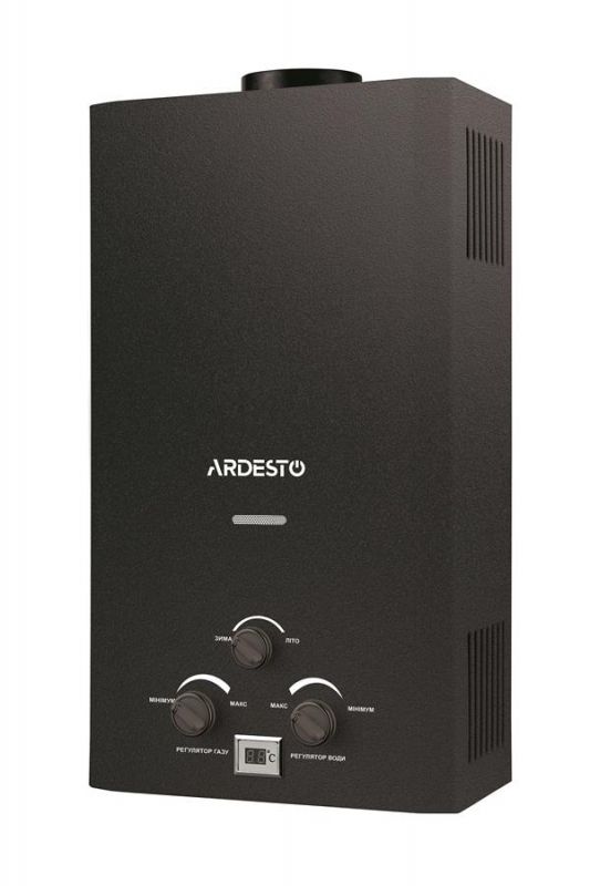 Газова колонка Ardesto X1, 10 л/хв., 20 кВт, розпалювання  від батарейок, дисплей, чорний