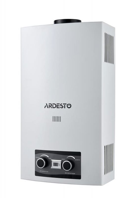 Газова колонка Ardesto X2, 10 л/хв., 20 кВт, розпалювання від батарейок, дисплей, білий