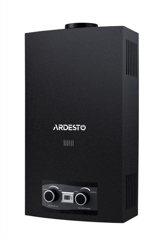 Газова колонка Ardesto X2, 10 л/хв., 20 кВт, розпалювання  від батарейок, дисплей, чорний