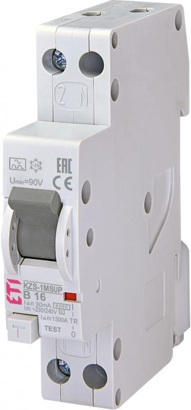 Диф. автоматичний вимикач ETI KZS-1M SUP B 16/0,03 тип A (6kA) (верхнє підключ.)