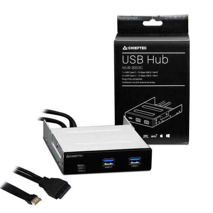 USB хаб CHIEFTEC MUB-3003C для 3.5" відсіків фронтальних панелей корпусів, 2xUSB 3.1 Gen.1 / 1xUSB 3.1 Gen.2 Type-C,RETAIL