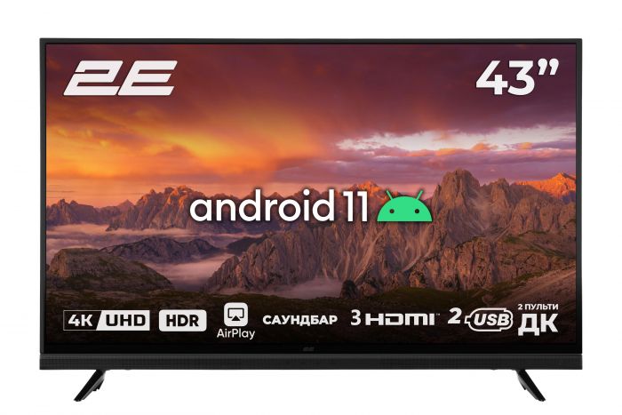 Телевізор 43" 2E LED 4K 50Hz Smart Android, Black