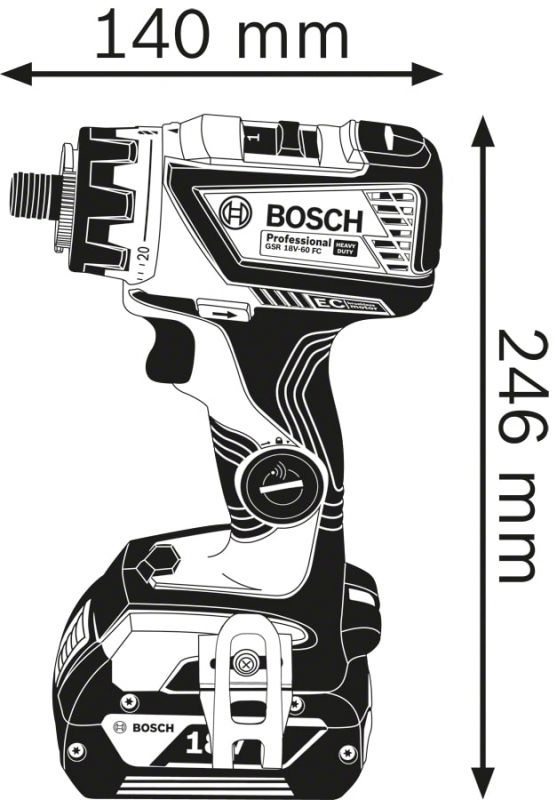 Шурупокрут Bosch Professional GSR 18V-60 FC аккум, 2*18 В GBA 5 Аг, 600/1900 об/хв, 13 мм, 20+1, 60 Нм, безщіточний, ЗП GAL 1880 CV,  в L-Boxx 136, 0.9 кг