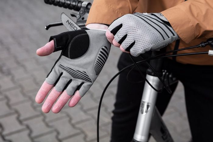 Рукавички велосипедні Neo Tools, синтетична шкіра, протиковзкі, антивібраційне набивання, р. M, білий