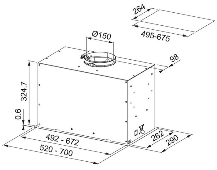 Витяжка Franke вбудовувана Box Flush EVO, 52см, 1035м3ч, FBFE BK MATT A52, чорний матовий