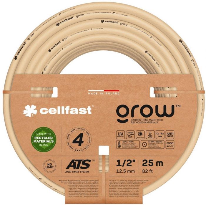 Шланг садовий Cellfast GROW 1/2" 25 м, 4 шарів, до 27 Бар, -20…+60°C