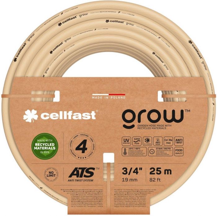 Шланг садовий Cellfast GROW 3/4" 25 м, 4 шарів, до 27 Бар, -20…+60°C