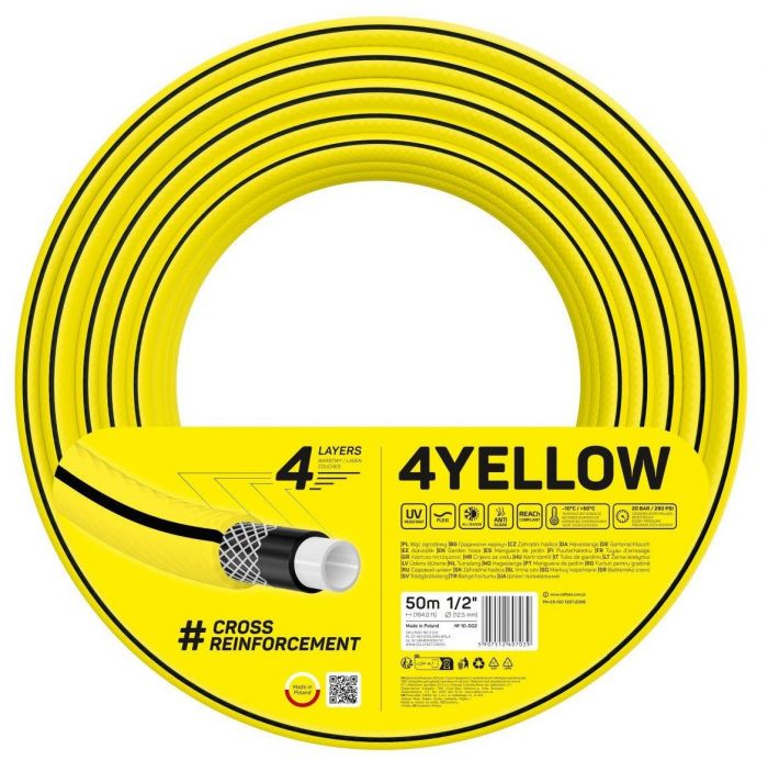 Шланг садовий Cellfast 4YELLOW 1/2" 50м, 4 шари, до 20 Бар, -10…+50°C