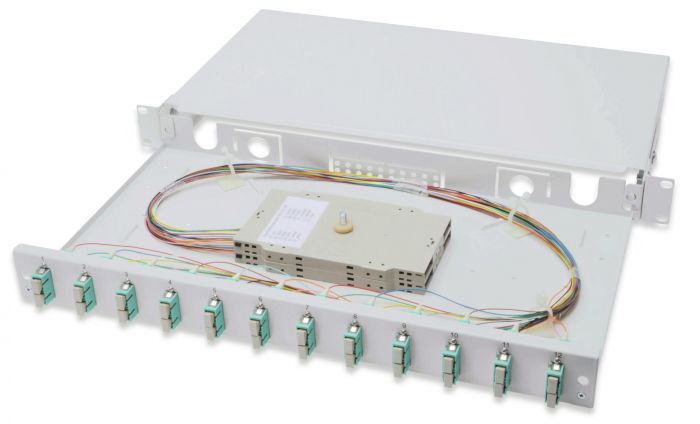 Оптична панель DIGITUS 19' 1U, 12xSC duplex, incl, Splice Cass, OM3 Color Pigtails, Adapter