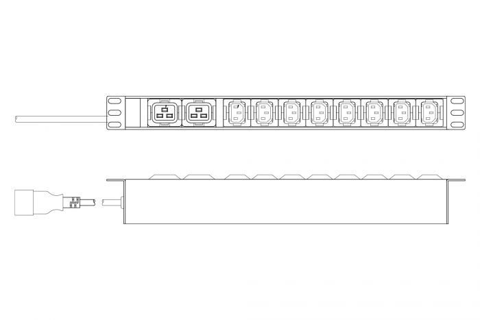 Пристрій розподілу електроживлення DIGITUS 1U, 8xC13, 2xC19, 16A, 250V, вилка C20