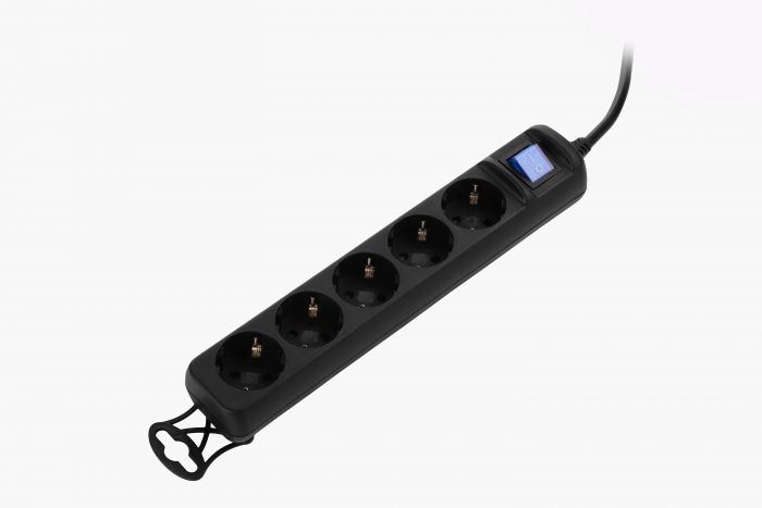 Подовжувач мережевий 2Е 5XSchuko з вимикачем, 3G*0.75мм2, 1.8м, black