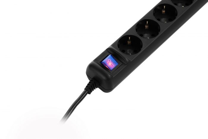 Подовжувач мережевий 2Е 5XSchuko з вимикачем, 3G*0.75мм2, 1.8м, black