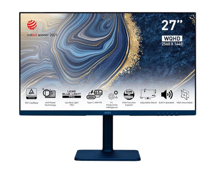 Монітор LCD 27" MSI Modern MD272QP HDMI, DP, USB-C, 2xUSB, MM, IPS, 2560x1440, 75Hz, 4ms, 95%sRGB, Pivot, Ultramarine